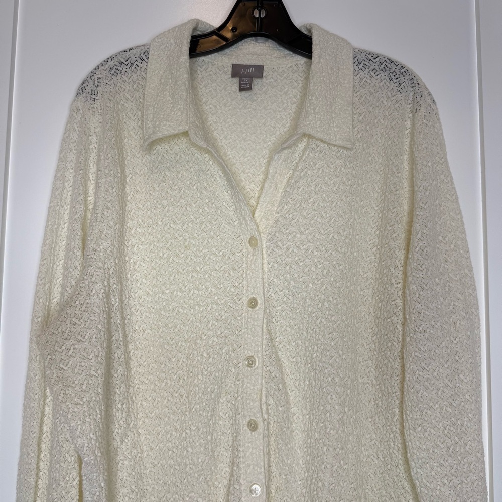J. Jill stretch ivory crochet lace button down long sleeve blouse - Picture 2 of 16
